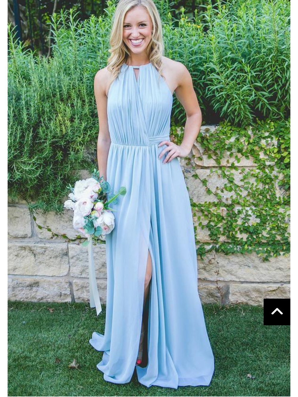 Grecian Goddess Blue Semi‎ Formal Full Length Dress Front Slit Sleeveless Size 8